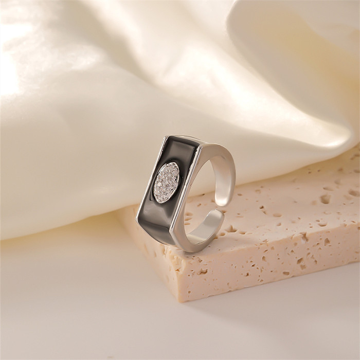 Simple Style Streetwear Geometric Oval Copper Inlay Zircon Open Rings