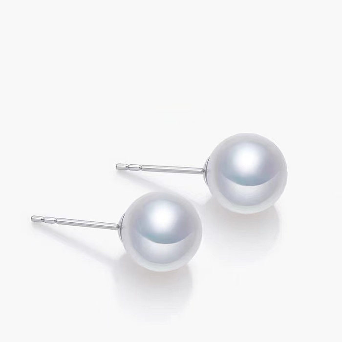 Simple Style Round Copper Plating Inlay Pearl Drop Earrings 1 Pair