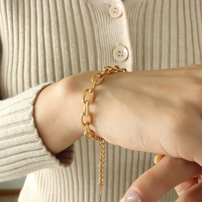 Collar de pulseras chapado en oro de 18 quilates con revestimiento de acero de titanio de color sólido estilo IG