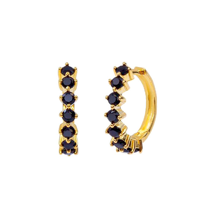Fashion Black Zircon Geometric Round Copper Earrings