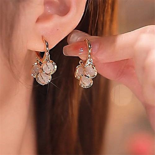 1 Pair Elegant Ball Inlay Copper Opal Drop Earrings