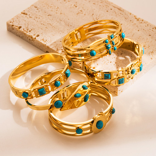 Bracelet turquoise avec incrustation en acier inoxydable à la mode, 1 pièce