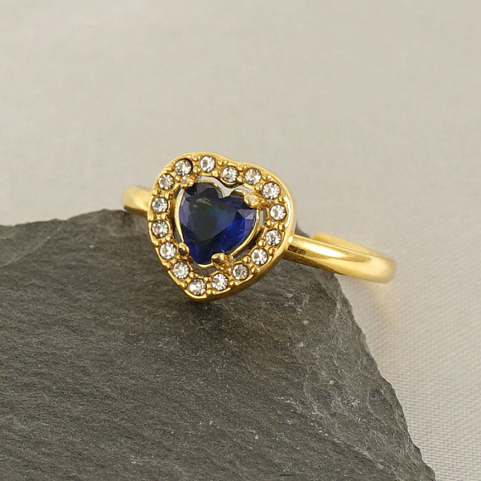1 Piece Shiny Heart Shape Stainless Steel Plating Inlay Zircon Open Ring