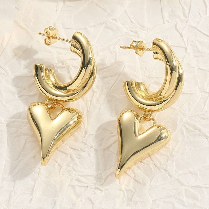 1 Pair Elegant Luxurious Classic Style Heart Shape Copper Plating 14K Gold Plated Drop Earrings