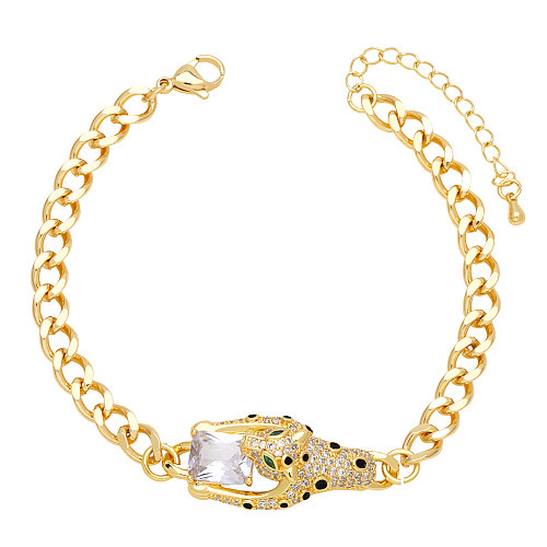 Bracelets plaqués or 18 carats avec incrustation de cuivre guépard de mode exagérée hip-hop