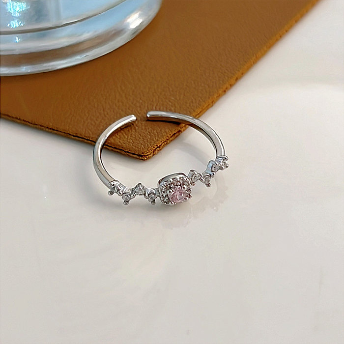 Simple Style Round Copper Inlay Zircon Rings