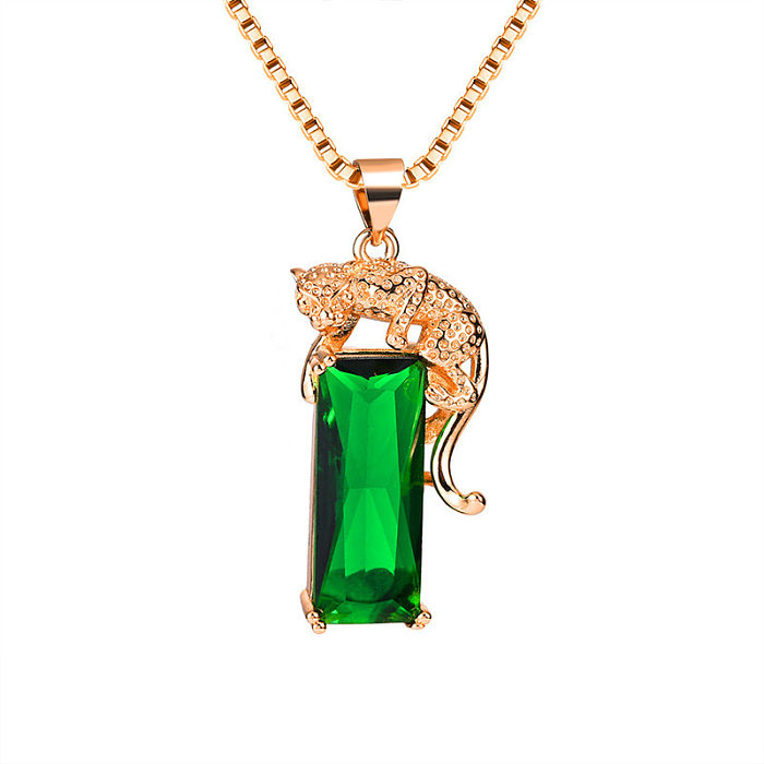 Colgante de leopardo dorado esmeralda con incrustaciones, collar de esmeralda Retro, joyería