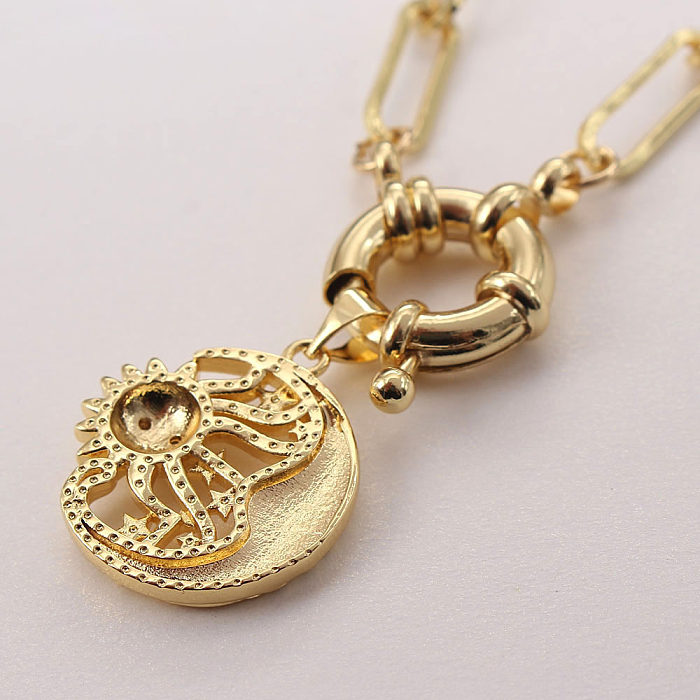 Retro Sun Moon Copper Gold Plated Zircon Pendant Necklace In Bulk