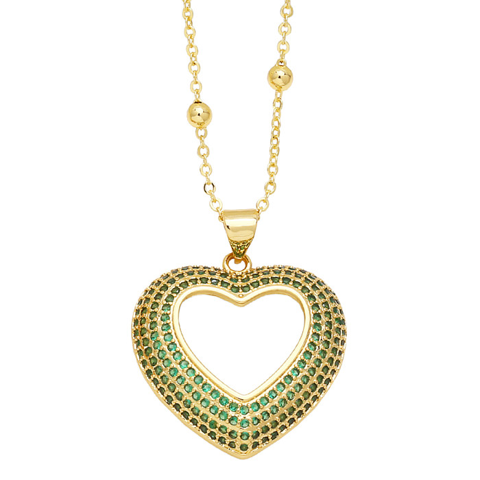 IG Style Sweet Heart Shape Copper 18K Gold Plated Zircon Pendant Necklace In Bulk