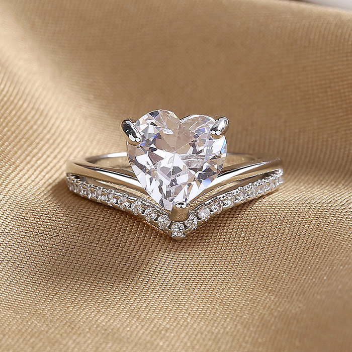IG Style Heart Shape Copper Inlay Zircon Rings