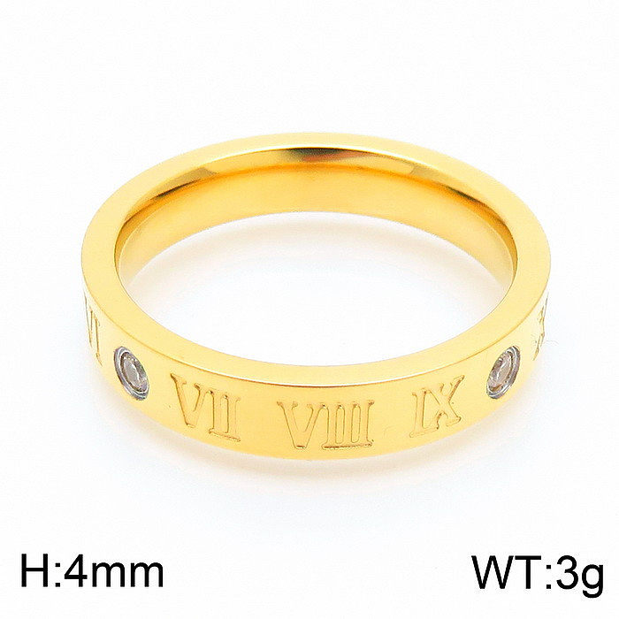 Simple Style Letter Stainless Steel Polishing Zircon Rings 1 Piece