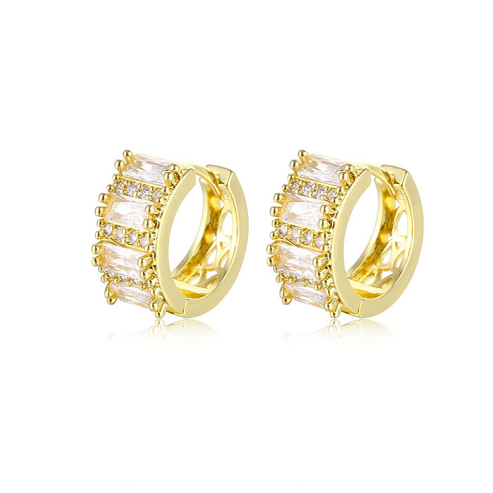 1 Paar elegante, glamouröse, rechteckige, vergoldete Ohrringe mit Kupfer-Zirkon-Intarsien und Weißgold
