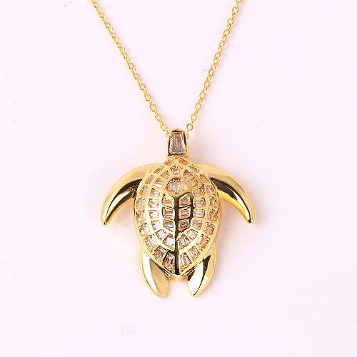 Fashion Tortoise Dragonfly Copper Inlay Zircon Pendant Necklace 1 Piece