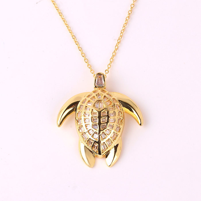 Collier avec pendentif en forme de tortue et libellule, incrustation de cuivre en Zircon, 1 pièce