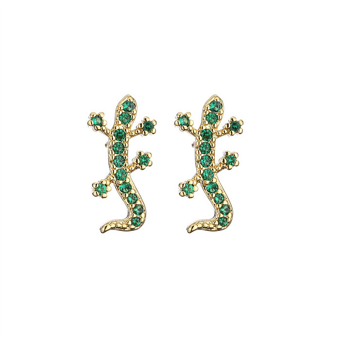 1 Pair Fashion Cross Heart Shape Lizard Copper Plating Inlay Pearl Zircon Ear Studs