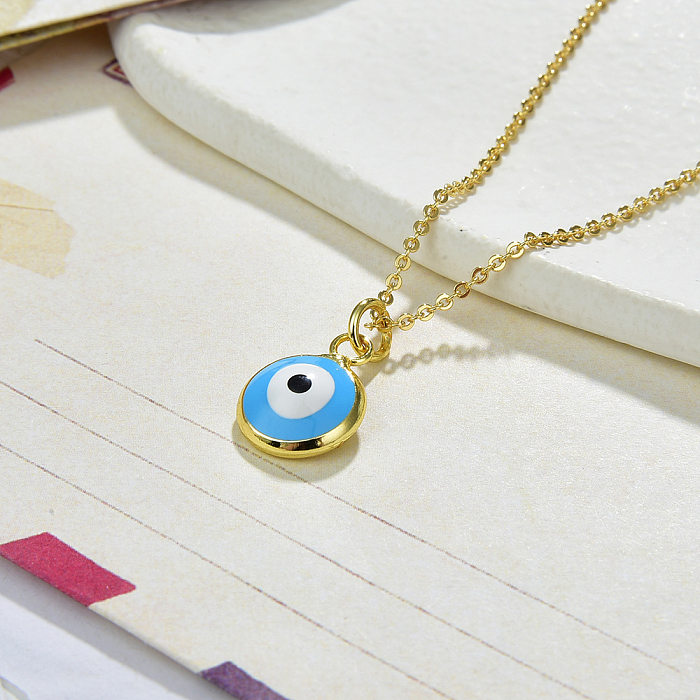 Fashion Devil'S Eye Copper Enamel Pendant Necklace