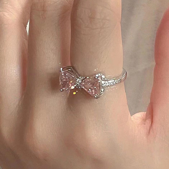 Simple Style Bow Knot Copper Plating Inlay Zircon White Gold Plated Rings