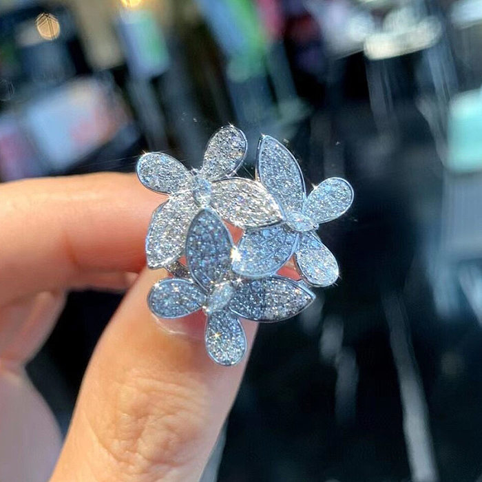 Sweet Flower Copper Inlay Artificial Gemstones Rings