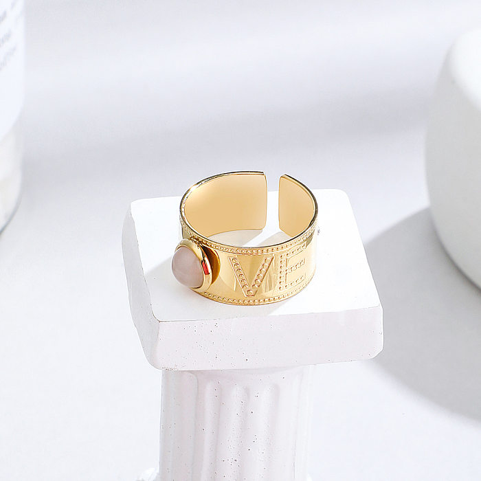 New Stainless Steel Inlaid Stone Ring Opening Adjustable Ring