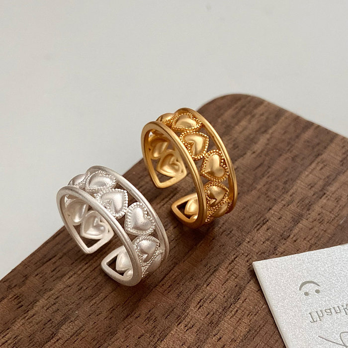Anéis abertos banhados a ouro com revestimento de cobre em formato de coração fofo