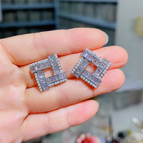 1 Pair Elegant Square Plating Inlay Copper Artificial Pearls Zircon Ear Studs