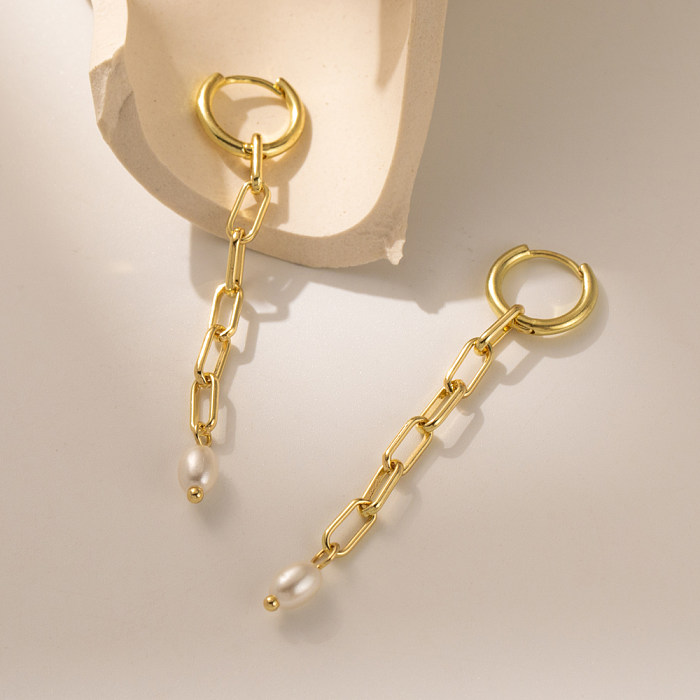 1 paire de boucles d'oreilles pendantes en perles de cuivre, Style Simple et doux, incrustation de couleur unie