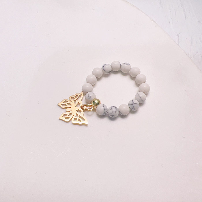 Bohemian Butterfly Stainless Steel Howlite Beaded Rings