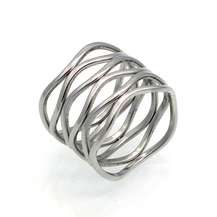 1 Piece Simple Style Solid Color Titanium Steel Hollow Out Rings
