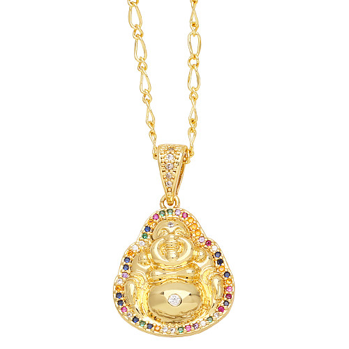 Chinoiserie Streetwear cobre humano 18K colar com pingente de zircão banhado a ouro a granel
