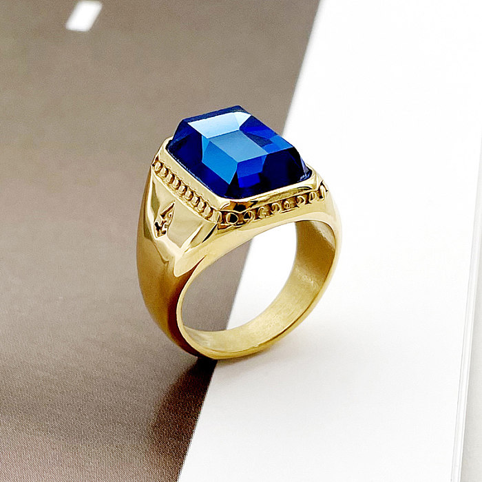 Glamouröse, quadratische, vergoldete offene Ringe mit Inlay aus Edelstahl und Zirkon