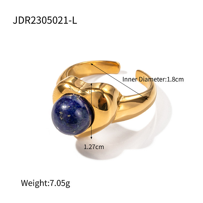 Comute anéis abertos banhados a ouro 18K com pedra natural em formato de coração em aço inoxidável