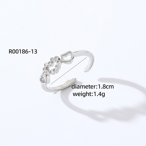 Sweet Simple Style Heart Shape Rectangle Copper Plating Inlay Zircon White Gold Plated Open Rings