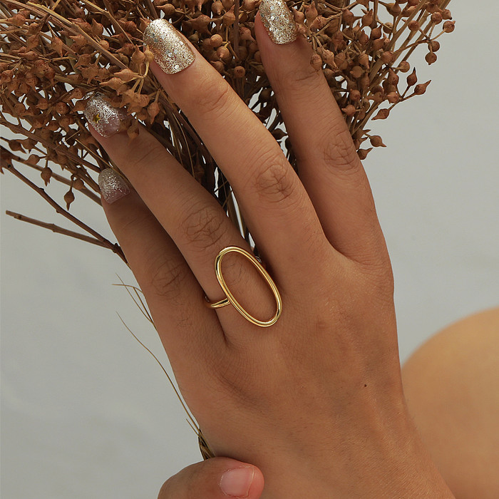 Casual Simple Style Oval Copper Plating Hollow Out 18K Gold Plated Open Ring