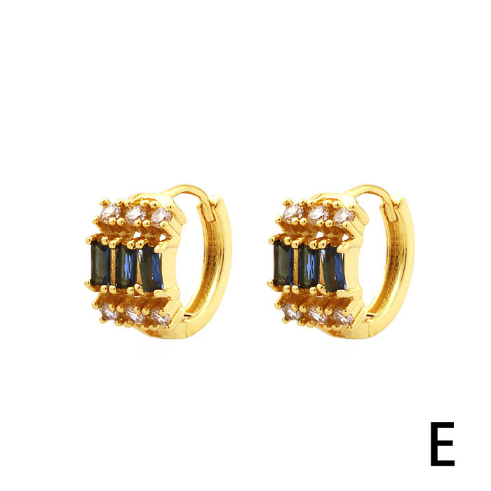 1 Pair Simple Style Commute Round Square Plating Inlay Copper Zircon 18K Gold Plated Earrings