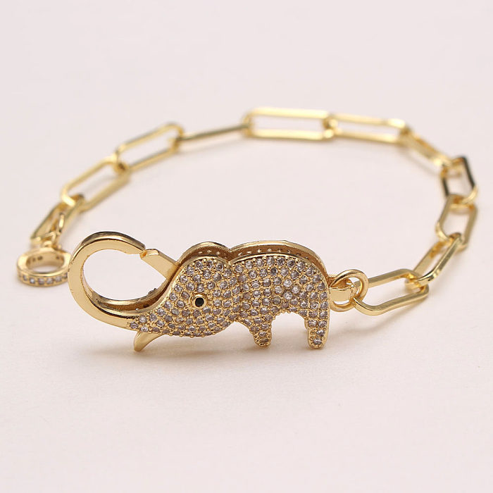 IG Estilo Elefante Chapeamento de Cobre Inlay Zircon Banhado A Ouro Pulseiras Colar