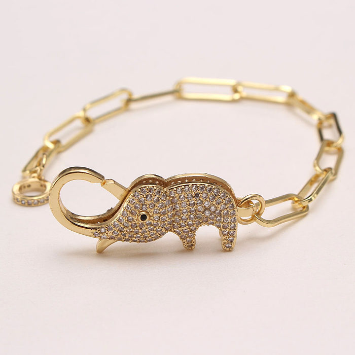 IG Style Elephant Copper Plating Inlay Zircon Gold Plated Bracelets Necklace