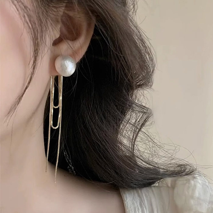 1 paire de boucles d'oreilles pendantes en cuivre, Style Simple, Imitation de perles, pampilles