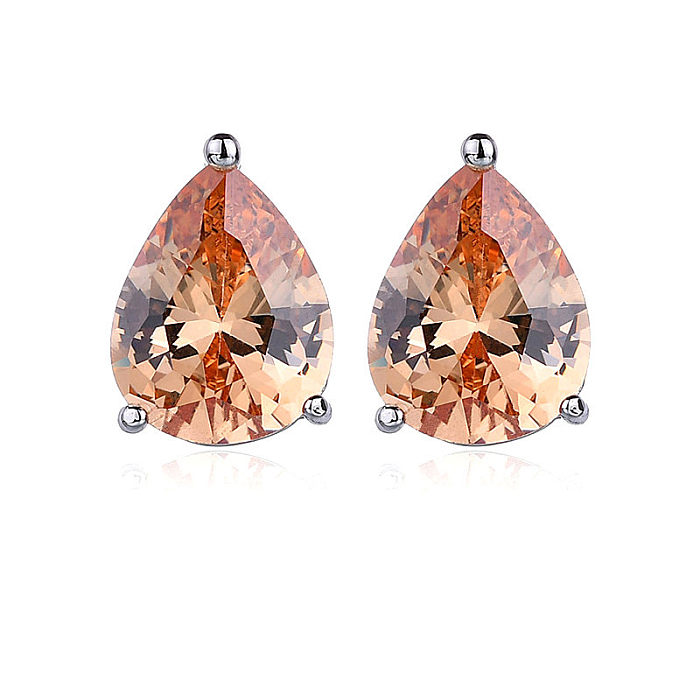 1 Pair Simple Style Water Droplets Inlay Copper Zircon Ear Studs