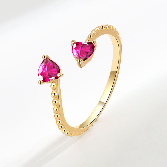 Moda coração forma chapeamento de cobre embutimento zircão anel aberto 1 peça