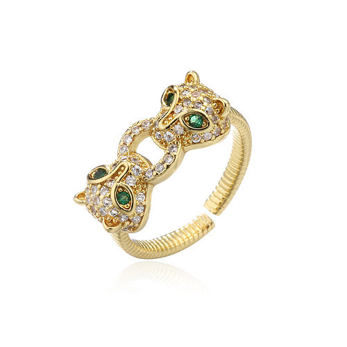 Fashion Double-headed Jaguar Copper Micro-inlaid Opening Ring