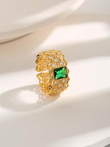 Luxuoso estilo francês deixa gotas de água chapeamento de cobre ruched inlay zircon 18K anéis abertos banhados a ouro