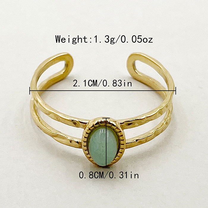 Wholesale Casual Simple Style Commute Oval Stainless Steel Plating Inlay Gold Plated Natural Stone Open Rings