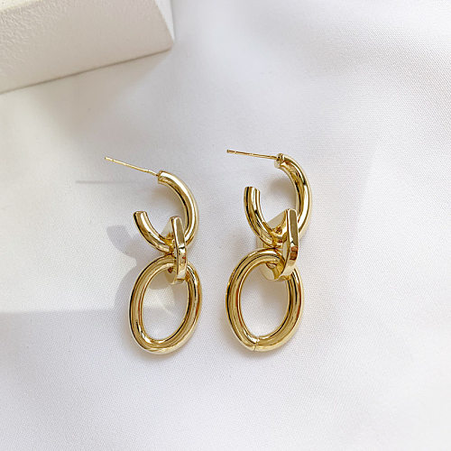 1 paire de boucles d'oreilles pendantes en cuivre plaqué or, Style classique, placage géométrique