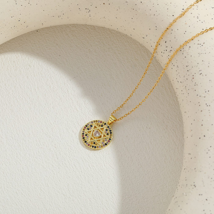 Elegant Classic Style Geometric Copper Irregular Plating Inlay Zircon 14K Gold Plated Necklace
