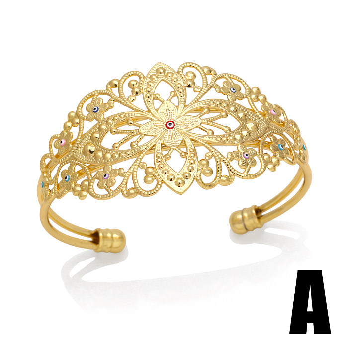 Moda estilo simples flor chapeamento de cobre embutimento zircão 18K banhado a ouro pulseira