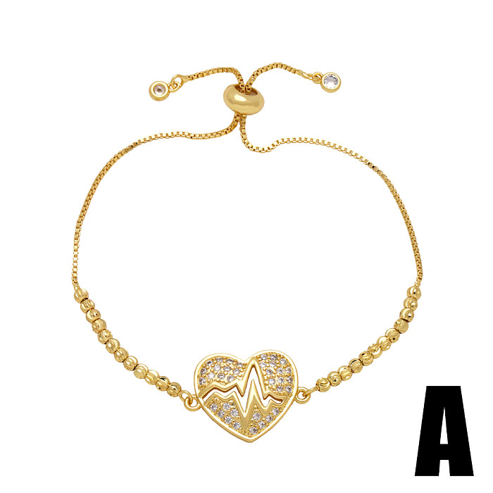 Bracelets plaqués or 1 carats avec incrustation de cuivre en forme de cœur de Style INS, 18 pièce