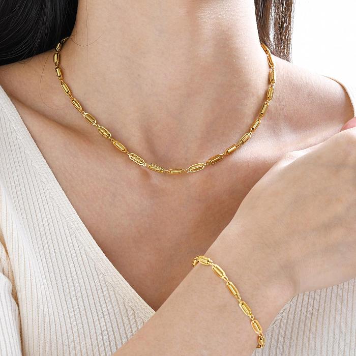Estilo vintage estilo simples cor sólida aço inoxidável banhado a ouro pulseiras colar