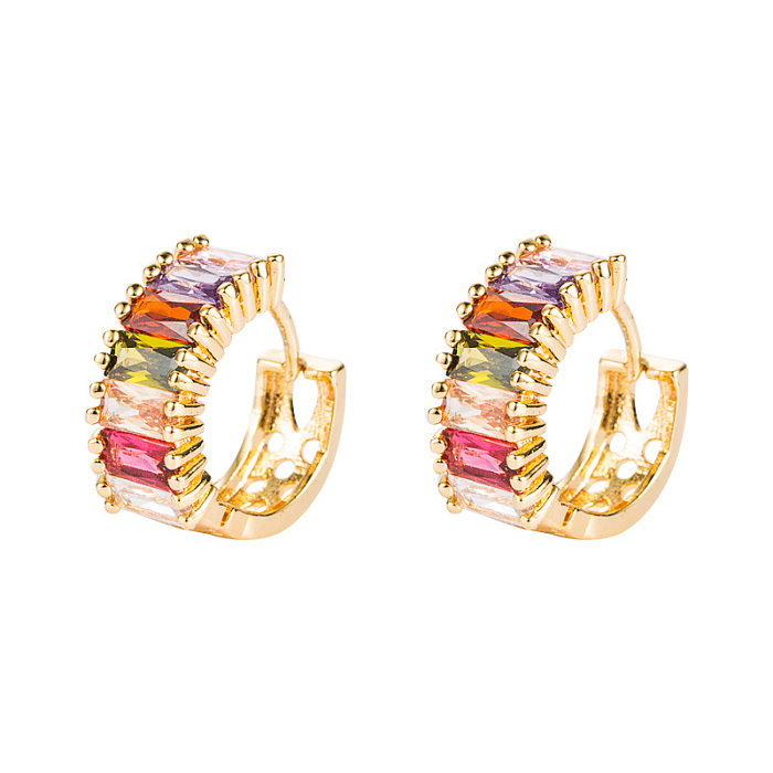 Simple Color Zircon Hollow Gold Plated Copper Earrings Wholesale jewelry