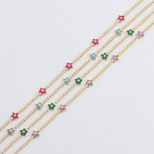 Elegant Simple Style Flower Copper Zircon Necklace In Bulk