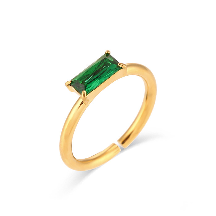 Wholesale Simple Style Square Stainless Steel 18K Gold Plated Zircon Open Ring